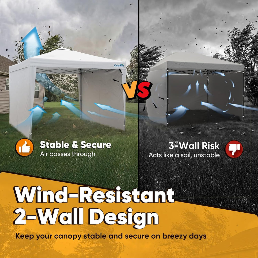 Quictent 10x10 Pop Up Canopy Tent with 2 Sidewalls, Instant Setup Gazebo for 1 Person, Portable & Compact, Waterproof & UV Protection, Ideal for Camping, Beach, Parties, and Outdoor Events
