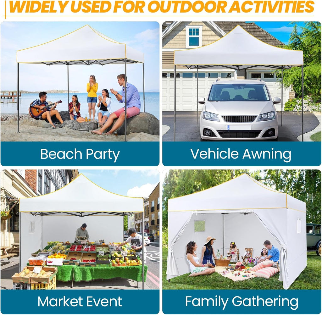 COBIZI 10x10 Pop Up Canopy Tent Commercial Heavy Duty Instant Canopy with 4 Sidewalls, UV 50+ Silver Coated Waterproof Vendor Gazebo, Portable Shelter with Carry Bag, Event Tent for Parties, White