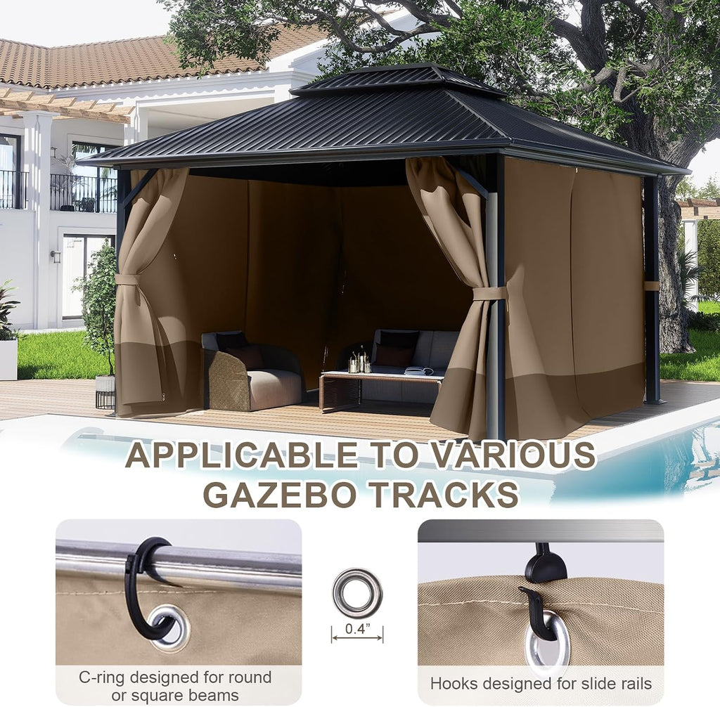 BPS 12' x 14' Gazebo Privacy Curtains with Double Zipper, 4-Panels Side Wall Universal Gazebo Side Panels Replacement for Patio, Outdoor Canopy, Garden and Backyard (Curtain Only)