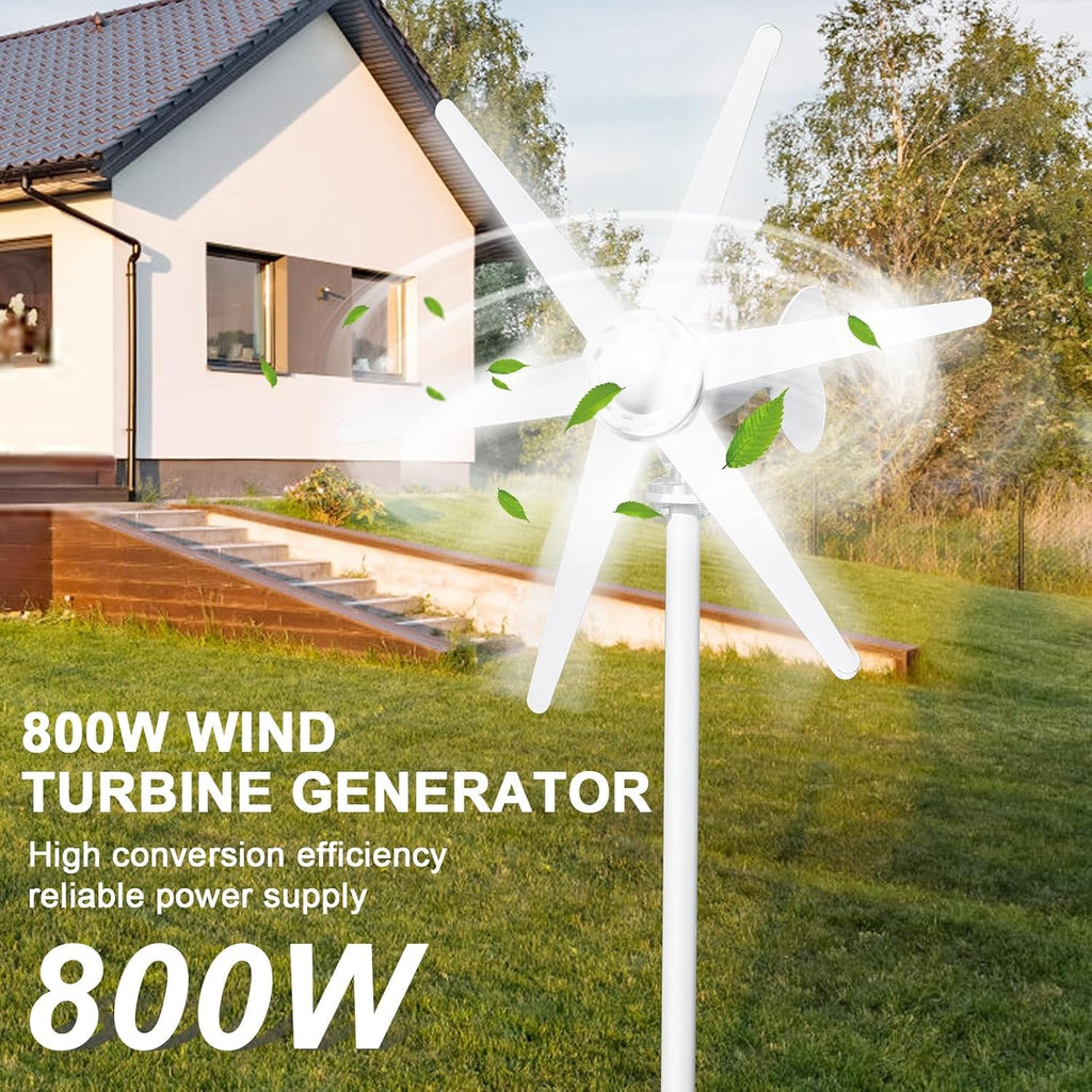 hatleues Wind Generators for Home Use 800W 24V Windmill Generator Kit with 6-Blade Wind Turbines Generator Kit, Electromagnetic Electricity Producer Equipment,Suit for RV, Home White