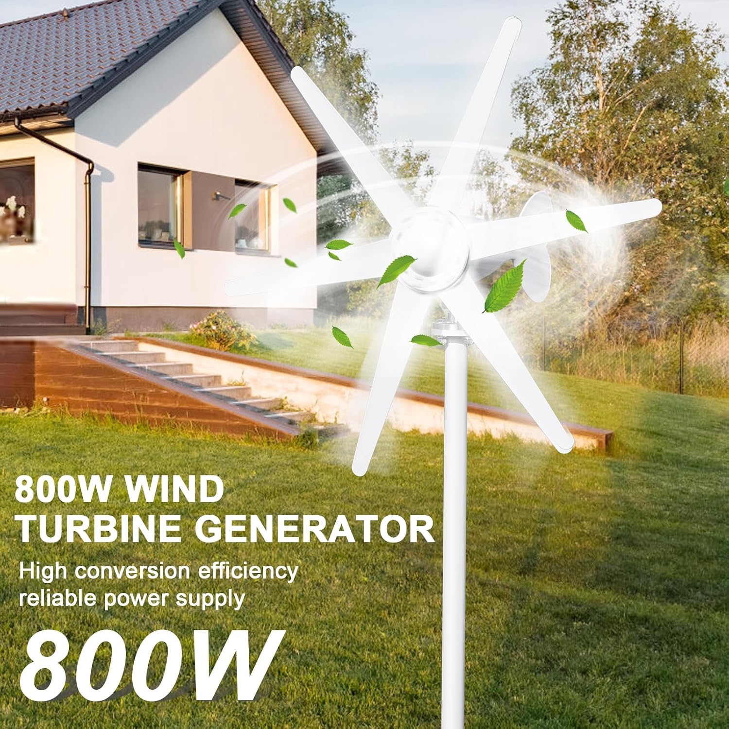 hatleues Wind Generators for Home Use 800W 24V Windmill Generator Kit with 6-Blade Wind Turbines Generator Kit, Electromagnetic Electricity Producer Equipment,Suit for RV, Home White