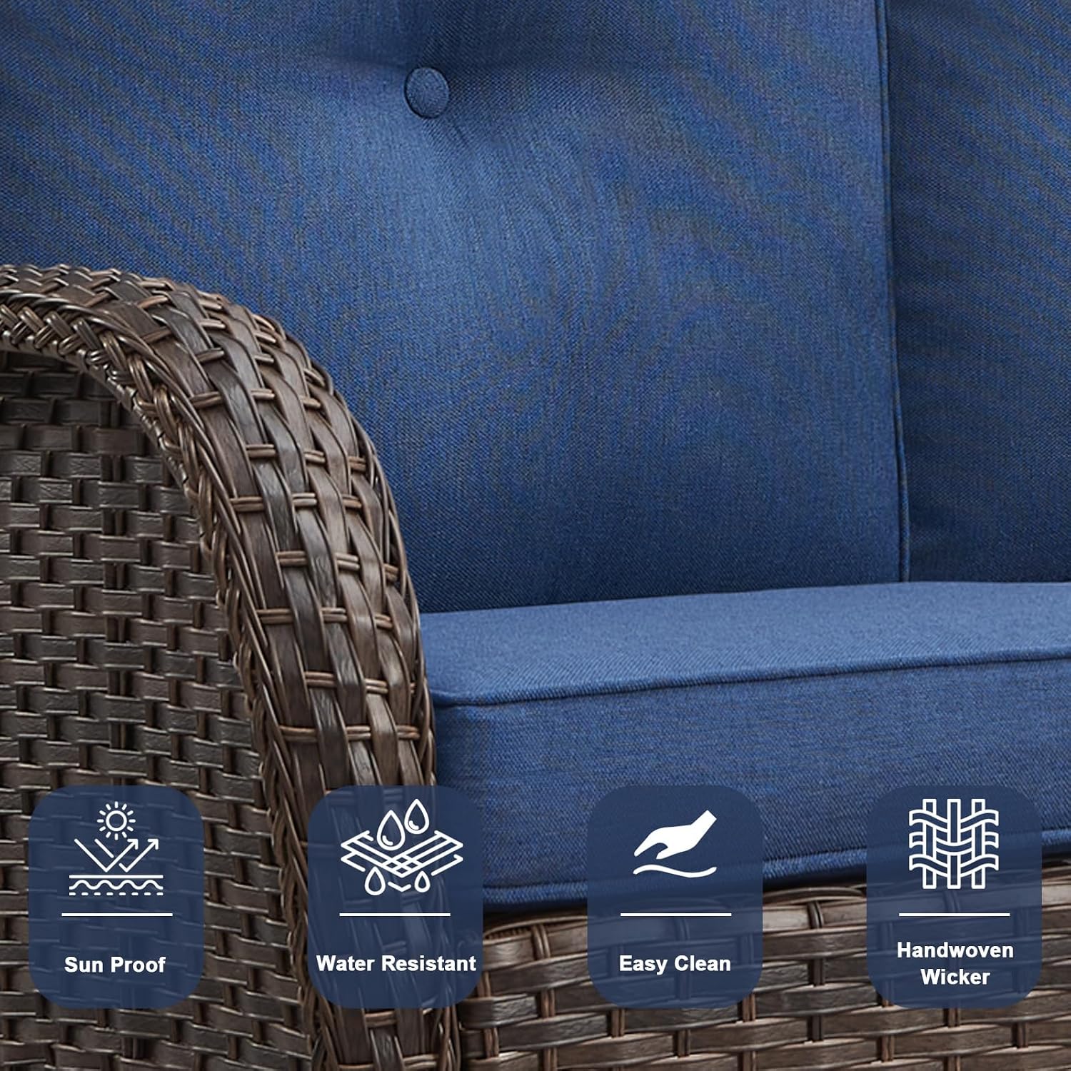 Belord Patio Rocking Chairs Furniture Set of 6, Outdoor Wicker Furniture Sets with Wicker Rocker, Small Patio Conversation Sets with Outdoor Couch Ottomans Brown/Blue