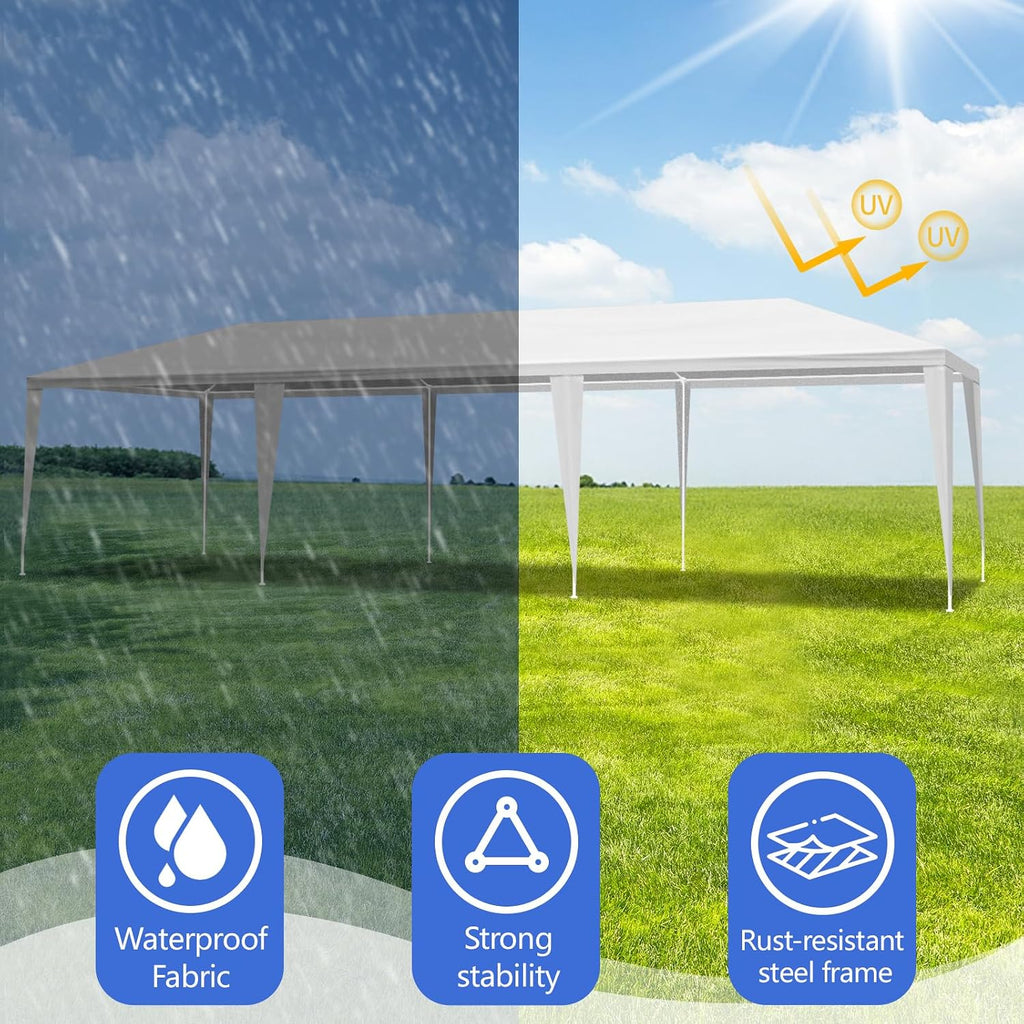Outdoor Party Tent - Wedding & Birthday Event Canopy with Removable Sidewalls & Transparent Window (10'x30'/0 Sidewalls White)
