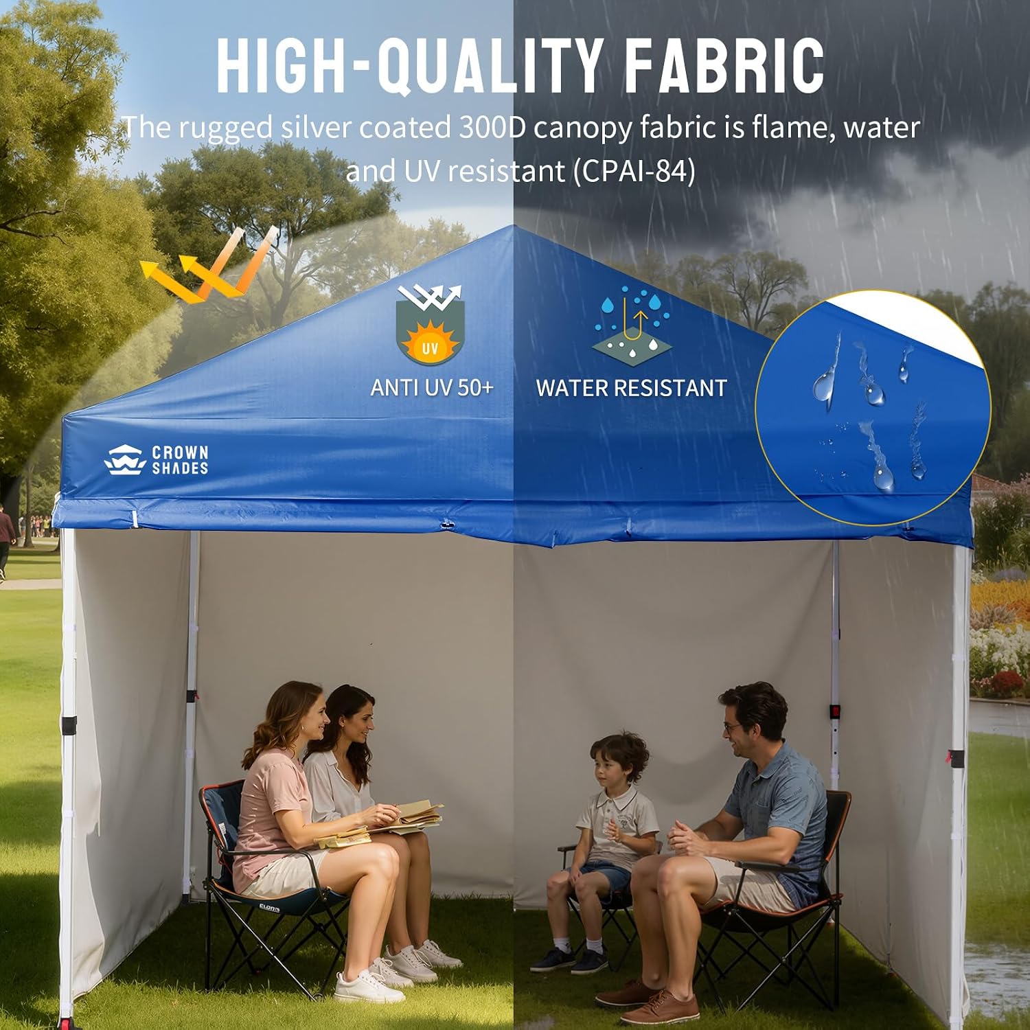 CROWN SHADES 10X10 Commercial Instant Canopy Pop Up Tent with Center Lock, 300D Fabric, 4 Sidewalls, Sto'N Go Bag, Blue