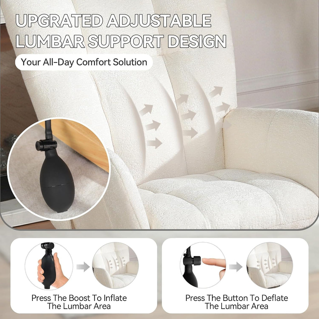 Rocking Chair with Airbag, Comfy Modern Reading & Nursing Nursery Rocking Chair Indoor, Cozy Upholstered Glider Rocker Chairs for Living Room Bedroom Offices, (Chenille, White)