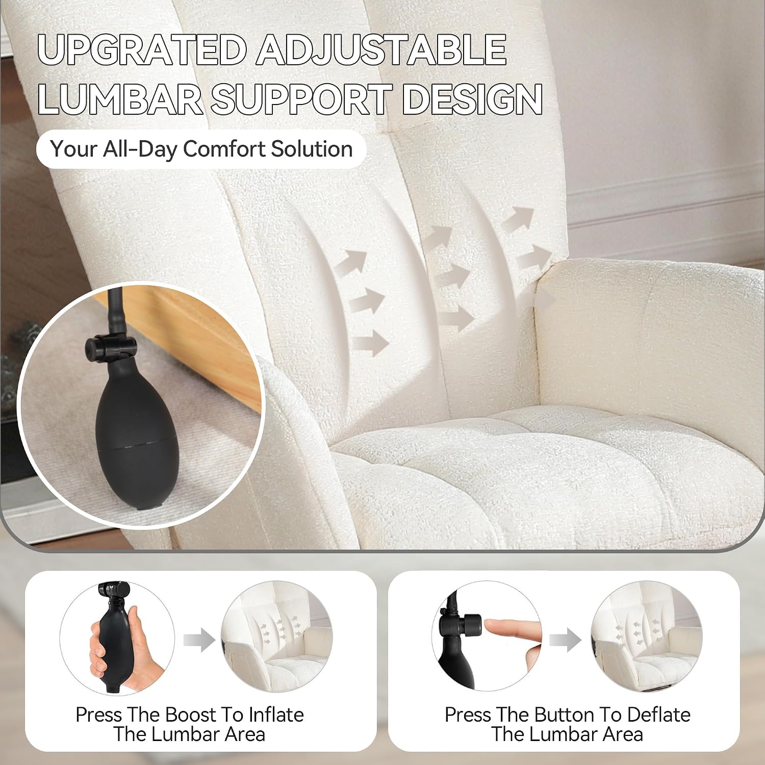 Rocking Chair with Airbag, Comfy Modern Reading & Nursing Nursery Rocking Chair Indoor, Cozy Upholstered Glider Rocker Chairs for Living Room Bedroom Offices, (Chenille, White)