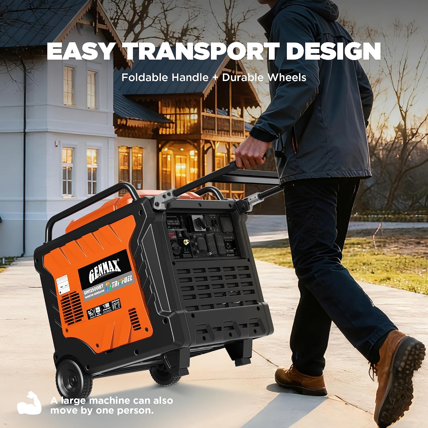 GENMAX 12500W Tri-Fuel Inverter Generator with Bluetooth & CO Shield (2026 Model) - Quiet, 50A Outlet, 2-Wire Auto Start, Ideal for Home Backup, RV, Camping - EPA Compliant