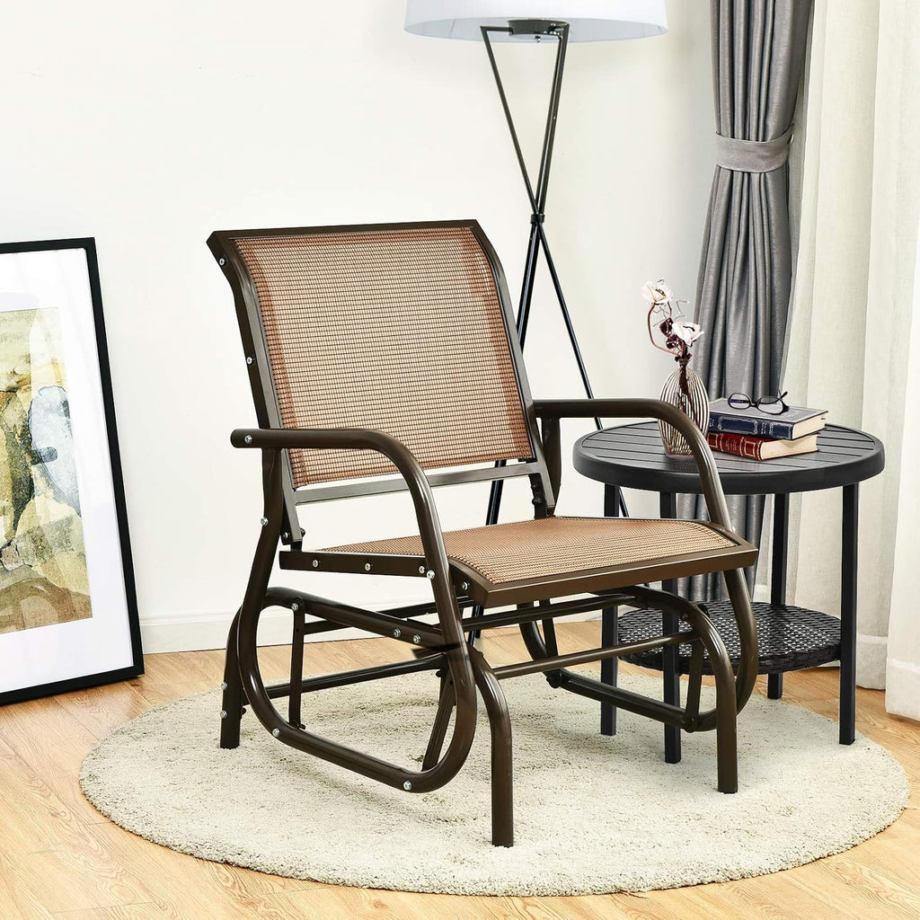 Giantex Swing Glider Chair W/Study Metal Frame Comfortable Patio Chair Love-Seat for Garden, Porch, Backyard, Poolside, Lawn Outdoor Rocking Chair (2, Brown)