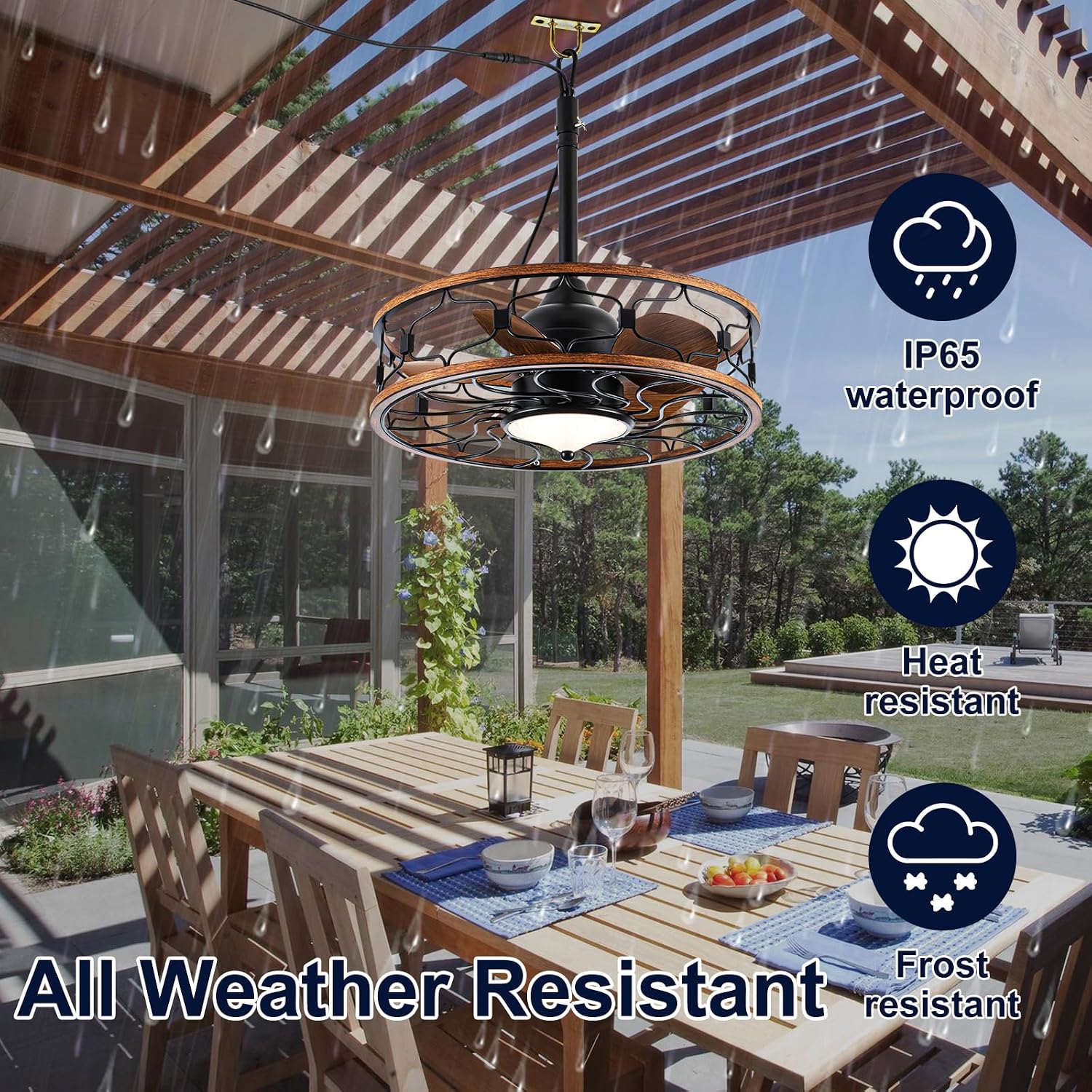 Outdoor Ceiling Fans For Patios Waterproof, Plug In Gazebo Fan Outdoor Hanging With Hook, 3 Color Light Remote Control, Strong 6 Speed, 20 inch Small Wet Rated For Outside Porch, Pergola, Garage