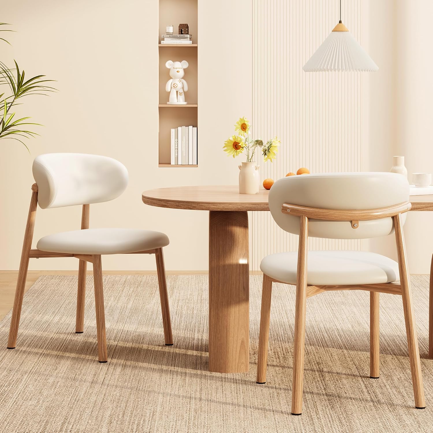 Kitchen Dining Chairs Set of 2 Modern Upholstered Leather Dining Room Chairs, Original/Beige