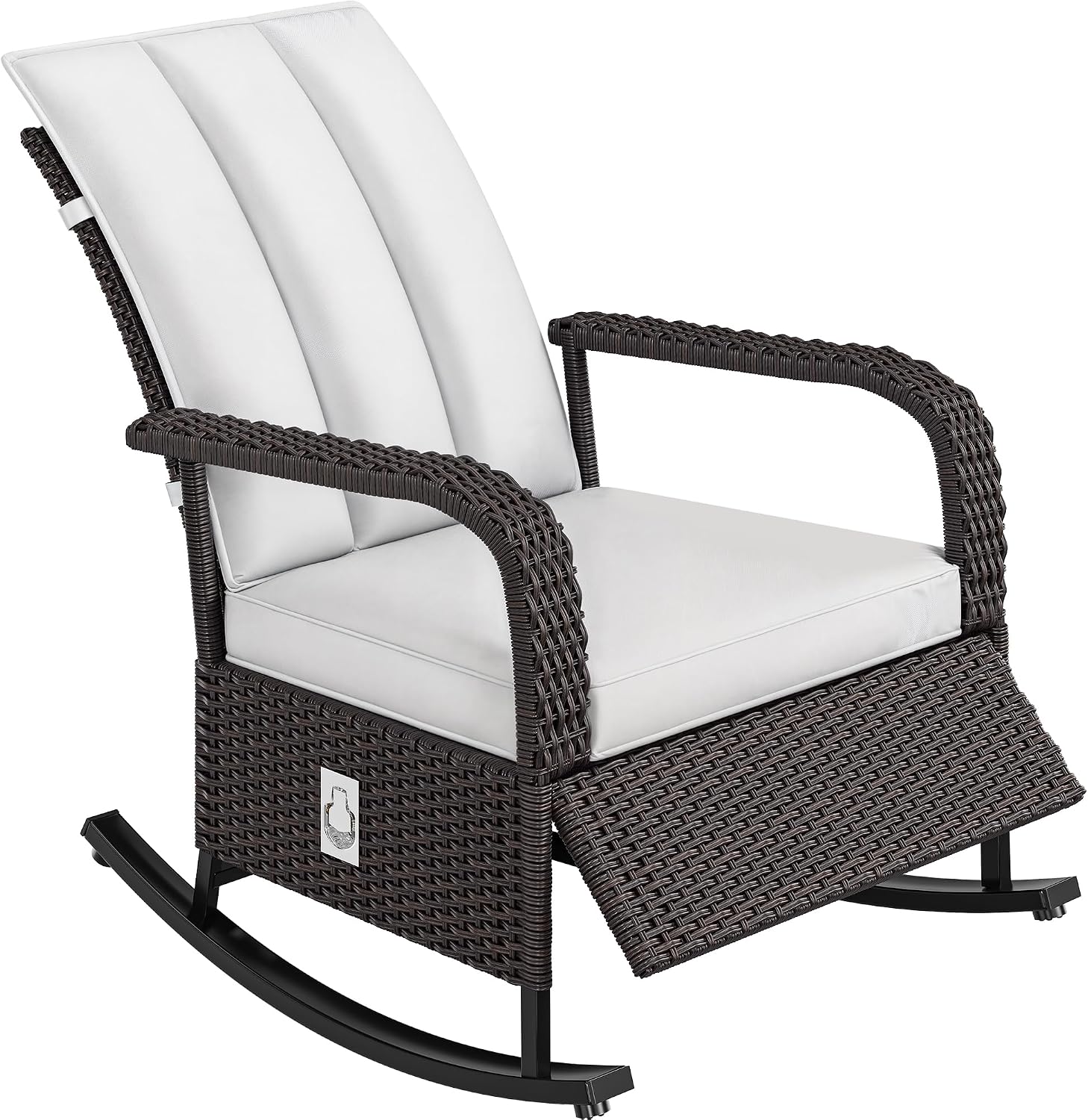 YITAHOME Outdoor Rocking Chair, Wicker Lounge Chair with Adjustment Backrest, PE Rattan Patio Recliner with Adjustable Footrest and Soft Cushions, Ideal for Garden Backyard Porch Patio