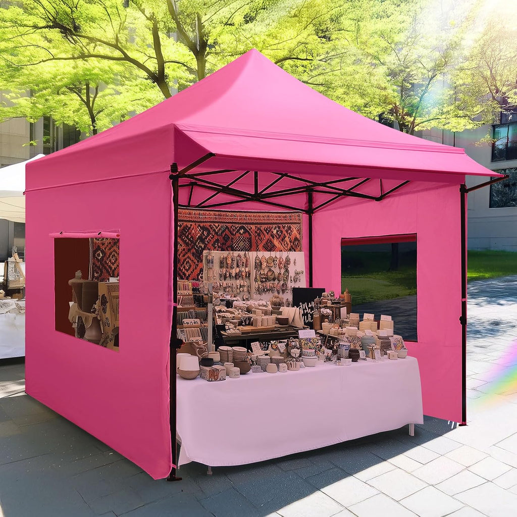 Quictent 10x10 Heavy Duty Pop up Canopy Tent with 3 Removable Sidewalls, Commercial Grade Instant Shelter with Wheeled Bag for Outdoor, Parties, Markets, 600D PU Coated UPF 50+ Sun Shield