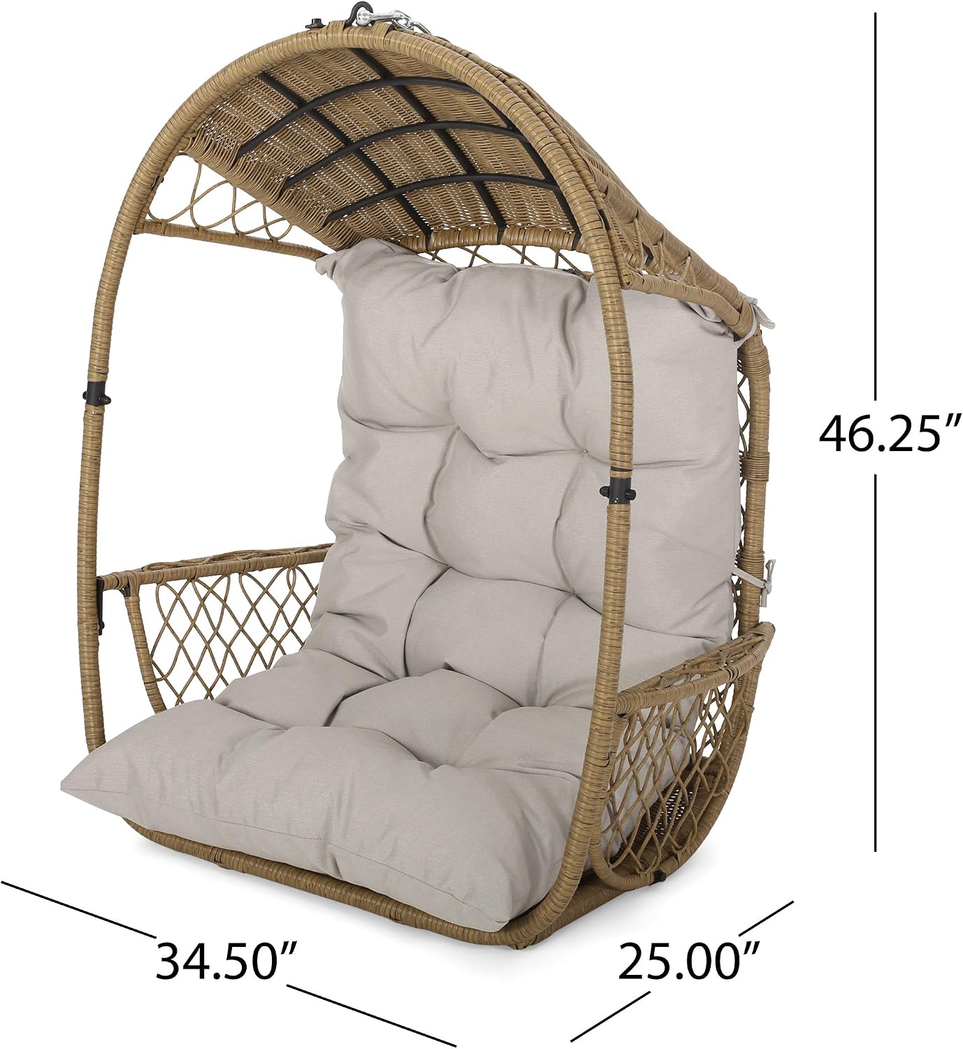 Christopher Knight Home Sidney Outdoor/Indoor Wicker Hanging Chair with 8 Foot Chain (NO Stand), Light Brown and Beige