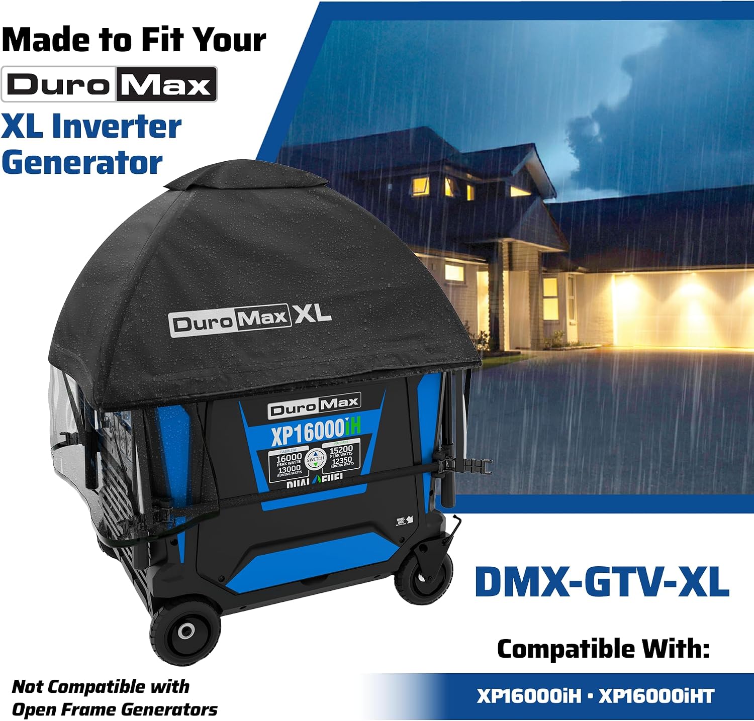 DuroMax DMX-GTV-XL XL Inverter Generator Running Cover – Weatherproof Vinyl Canopy for Inverter Generators, Fire- & Wind-Resistant, Universal Fit Protection