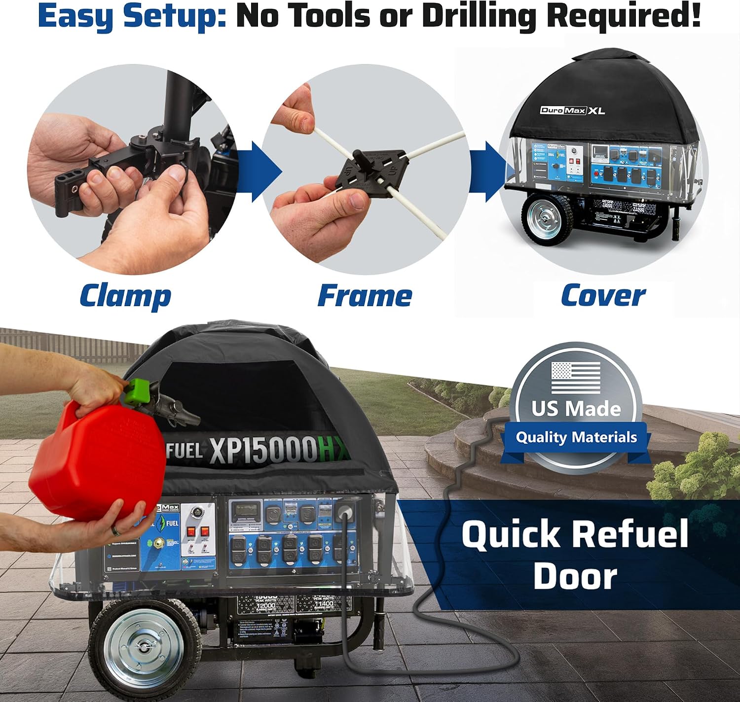 DuroMax DMX-GTX-XL XL Portable Generator Running Cover – Weatherproof Outdoor Vinyl Canopy, Fire- & Wind-Resistant, Universal Open Frame Fit