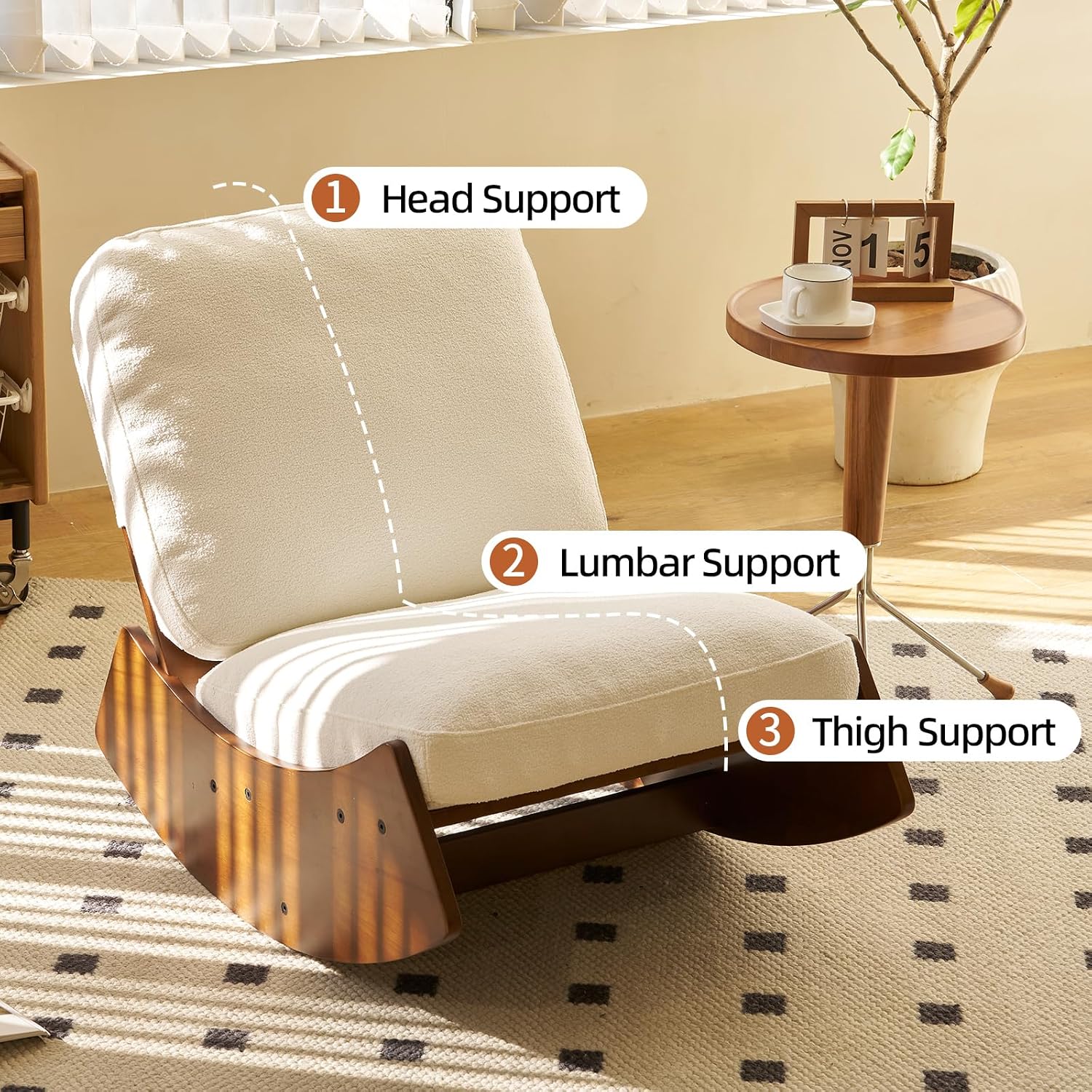 Nursery Rocking Chair Tall Back Boucle Glider Rocker Rocking Accent Chair Comfy Single Sofa Side Chair for Living Room Bedroom Hotel, Bedroom, Baby Room (White)