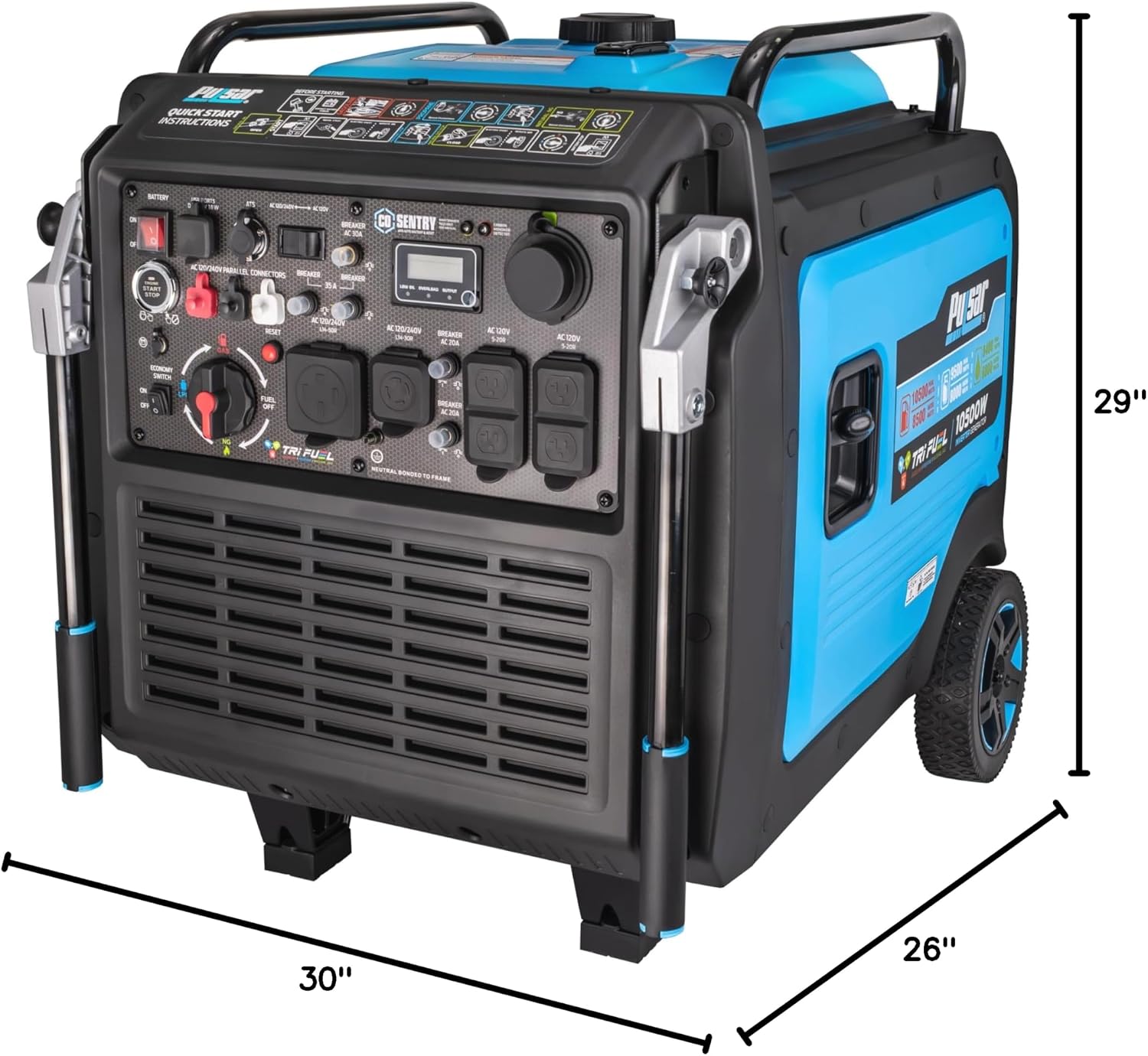 Pulsar 10,500 Watt Gasoline, Propane, and Natural Gas Tri-Fuel Portable Inverter Generator with Remote Start