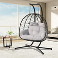 Double Egg Chair Outdoor, 2 Person Hanging Egg Chair with Stand, Patio Wicker Egg Swing Chair for Garden, Backyard, Balcony, 600Lbs Heavy Duty(BL-GR)