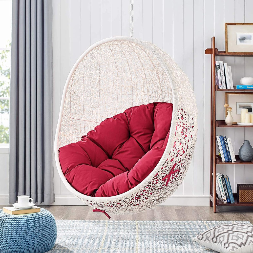 LexMod EEI-2273-WHI-RED Hide Outdoor Patio Swing Chair, White Red