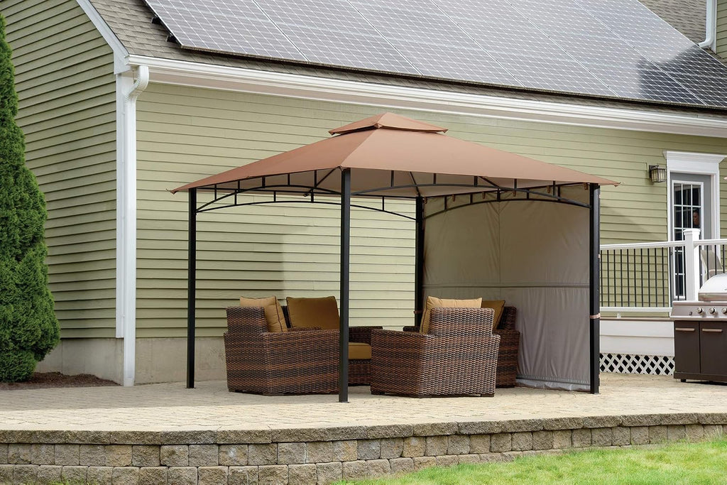 ShelterLogic 11' x 11' Canopy Series Redwood Easy Assembly Seasonal Shade UV Protection with Extendable Awning Outdoor Gazebo