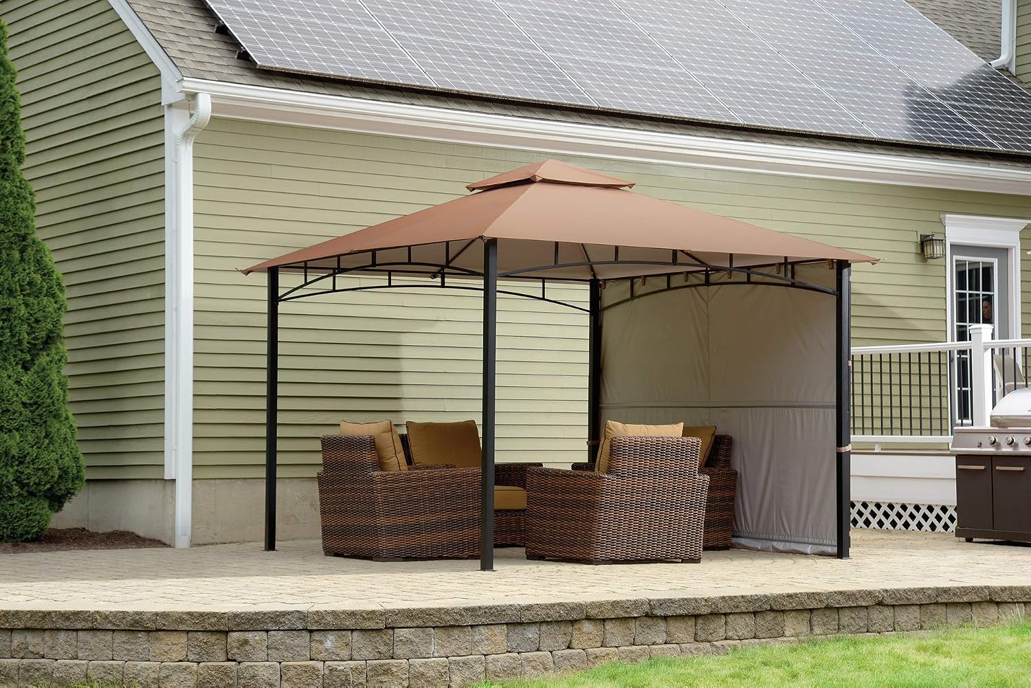 ShelterLogic 11' x 11' Canopy Series Redwood Easy Assembly Seasonal Shade UV Protection with Extendable Awning Outdoor Gazebo