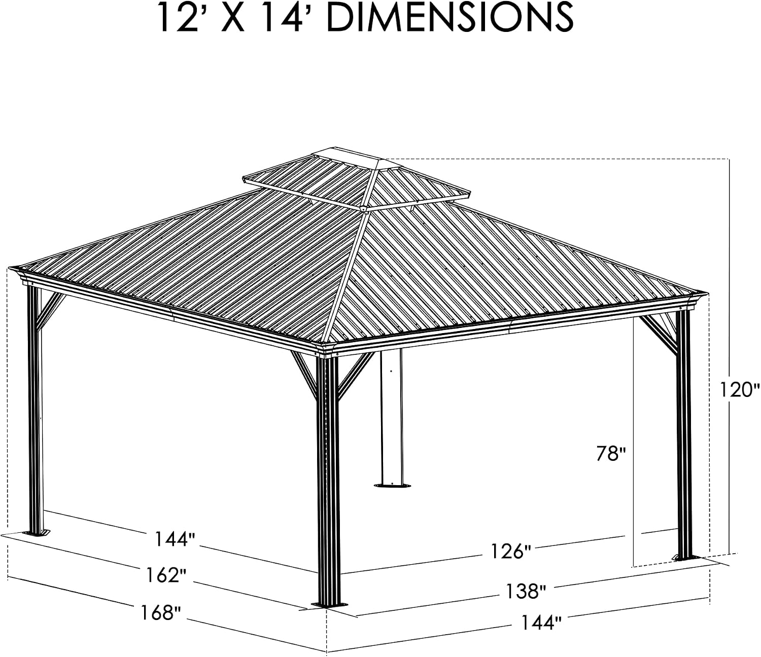 Kozyard Apollo 12'x14' Hardtop Gazebo, Wooden Coated Aluminum Frame Canopy with Galvanized Steel Double Roof, Outdoor Permanent Metal Pavilion with Netting for Patio, Deck and Lawn (12ft x 14ft)