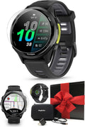 PlayBetter Garmin Forerunner 970 (Carbon Gray DLC Titanium/Translucent Black) Running & Triathlon GPS Smartwatch Gift Box Bundle - AMOLED, LED Flashlight w HD Screen Protectors, Wall Adapter & Case