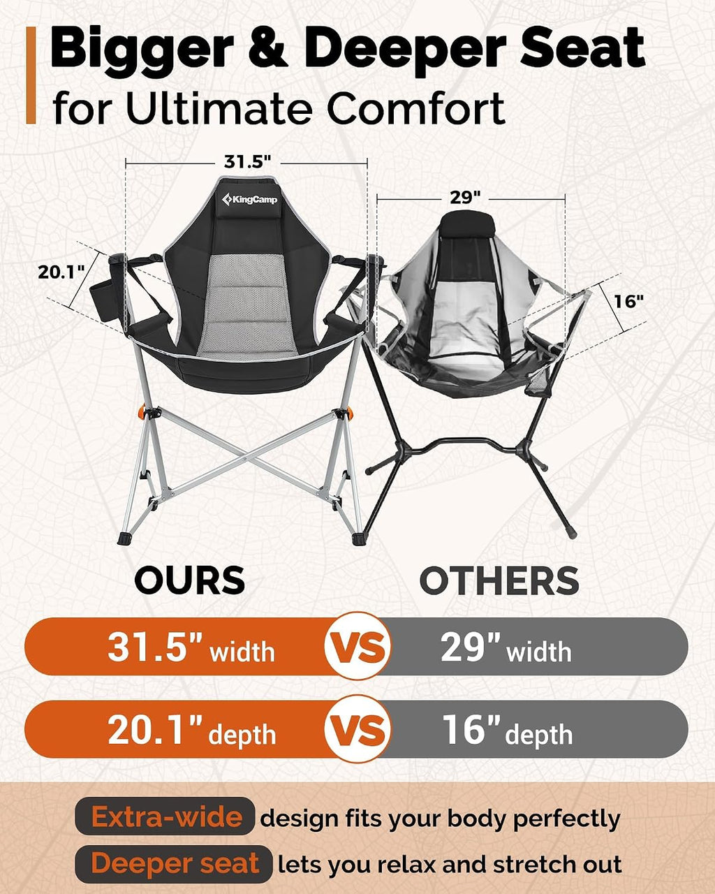KingCamp Hammock Camping Chair, Swinging Portable Camp Chairs for Adults, 400lbs Heavy Duty Oversized Folding Rocking Chair with Adjustable Recline, Aluminum Alloy Frame for Outdoor Patio Beach Sport