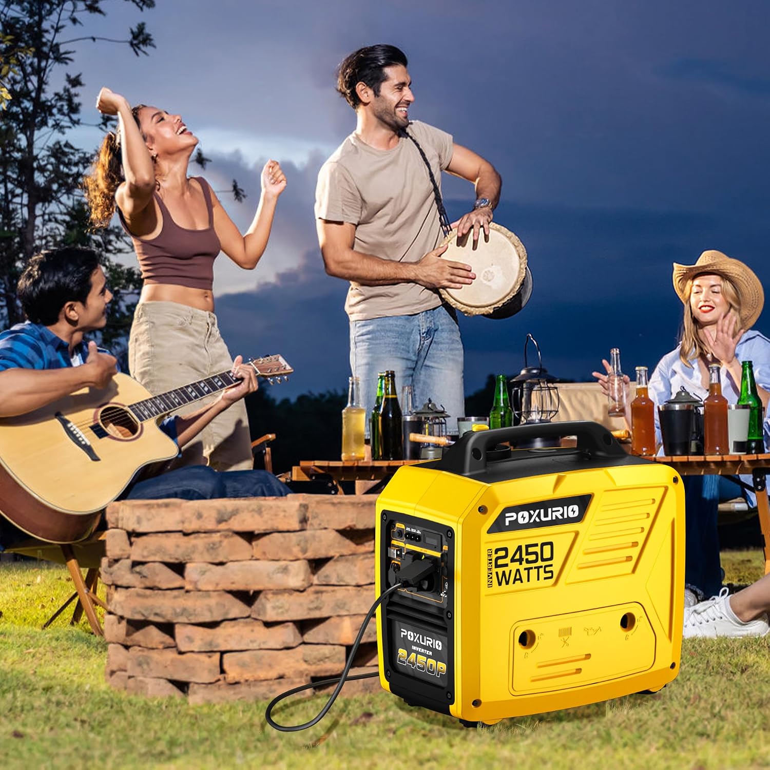 2450-Watt Portable Inverter Generator for Home Use, 1.6Gallon Large Fuel Tank Up to 8.3 Hours Use, 120V Gas Powered Generator Super Quiet - EPA Compliant，Yellow