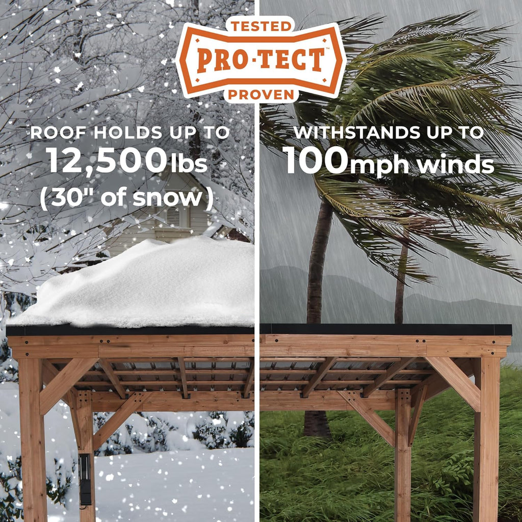 Backyard Discovery Kingsport 20' x 12' Cedar Wood Outdoor Carport Garage with Heavy-Duty Galvanized Steel Slope Roof, Snow Support, Wind Resistance, PowerPort, Shelter to Protect Cars, Boats, Trucks