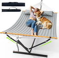 ANAGOO Double Hammock with Stand, Heavy Duty Outdoor Hammock for Two, 500 LBS Capacity, Stable Steel Frame with Balance Strap, Easy Tool-Free Assembly for Patio, Garden, Backyard & Beach,Dark Grey