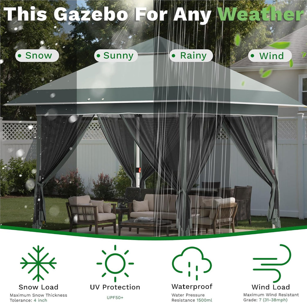 Devoko 12x12 Pop Up Gazebo Canopy Tent with Double Roof – Instant Shelter for Backyard, Garden, Party, Patio, Lawn – Portable Vented Outdoor Shade (Deep Gray)