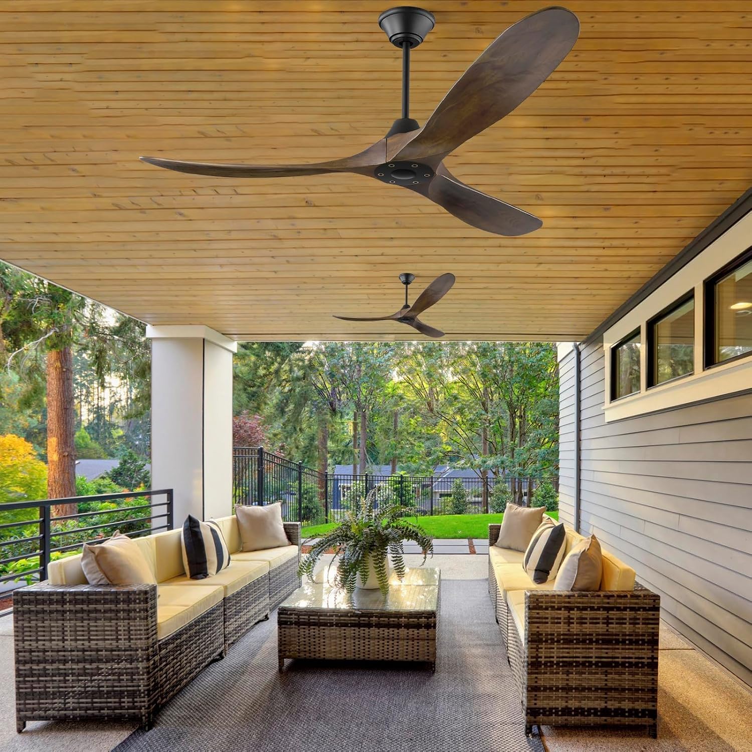 52 Inch Outdoor Ceiling Fan for Patios Damp Rated, Smart Wood 3 Blades Propeller Ceiling Fans No Light Quiet Reversible DC Motor with Large Airflow for Indoor Work with Alexa Voice/Google/App