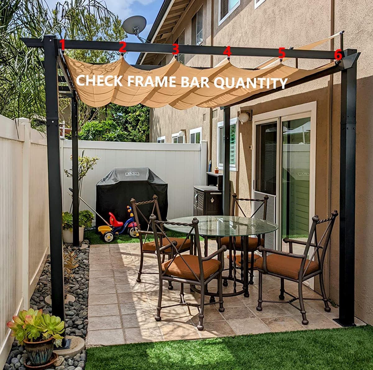 Pergola Shade Cover Replacement Canopy Top Compatible with 10 X 10 ft 6-Bar Pergola Frames - Beige (Canopy Size 116' W x 95' L, Canopy Top Only)