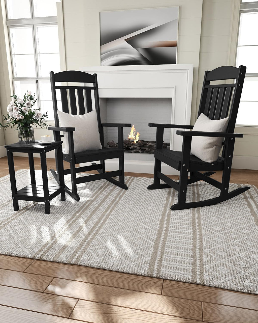 NAVINE Outdoor Rocking Chairs Set of 2, Oversized High Back Patio Rocking Chairs, All Weather Porch Rocking Chairs for Outside. Black
