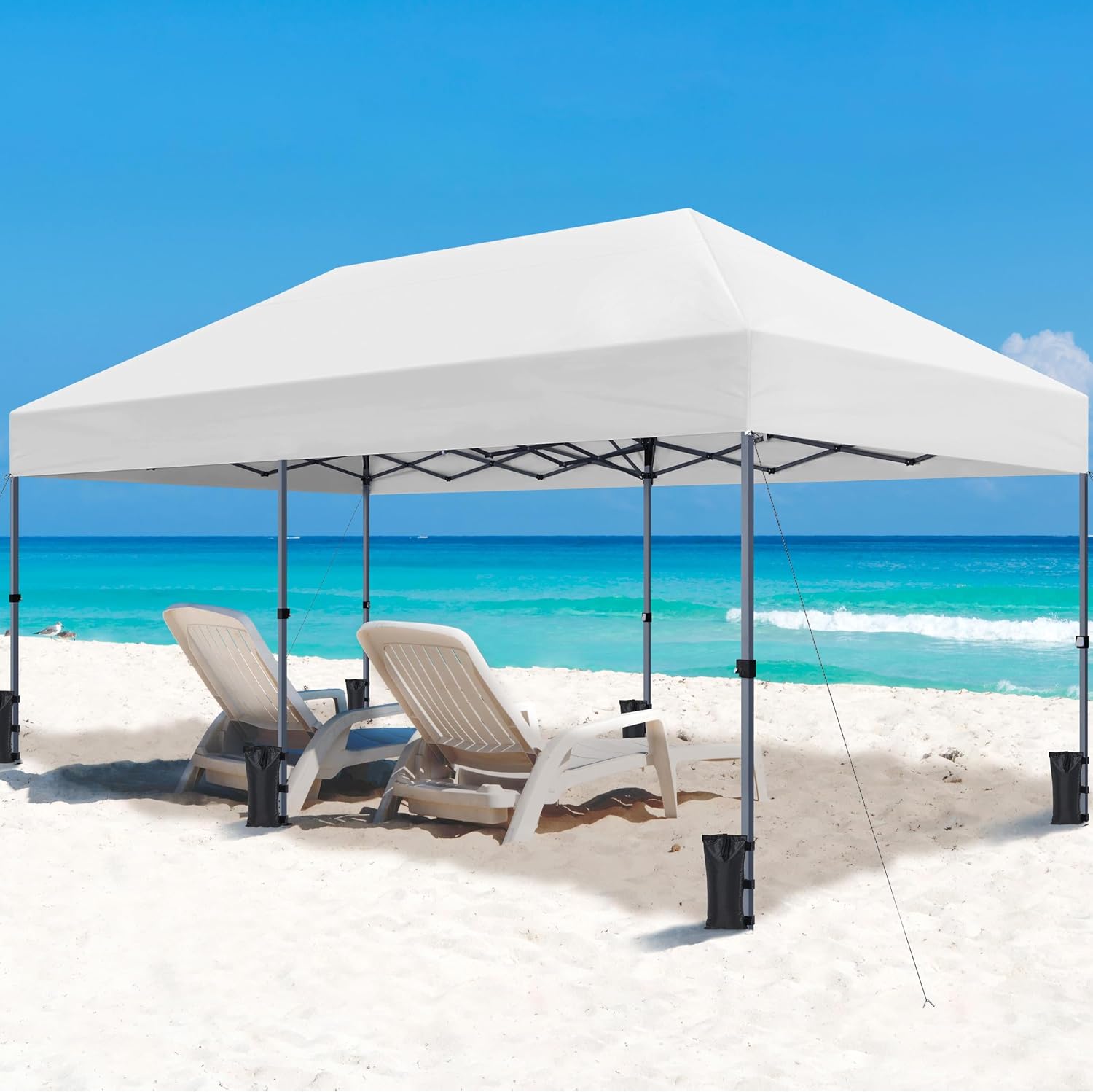 Yaheetech 10×20 Pop Up Canopy Easy Set-up Tent, Portable Outdoor Canopy Instant Tent, Commercial Gazebo with Wheeled Carry Bag & 6 Sandbags for Home, Party & Outdoor Activities, White