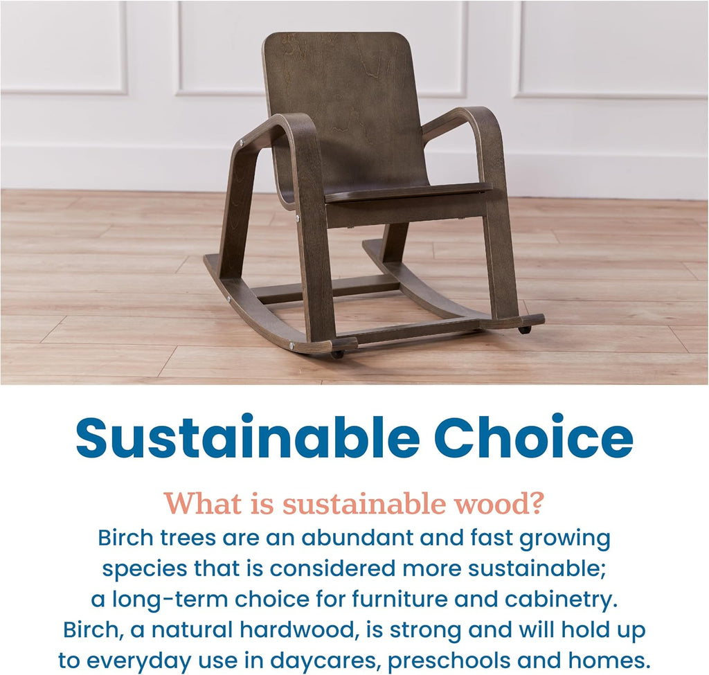 ECR4Kids Bentwood Reading Rocking Chair with Armrests and Cushion, Montessori Furniture, Grey Wash