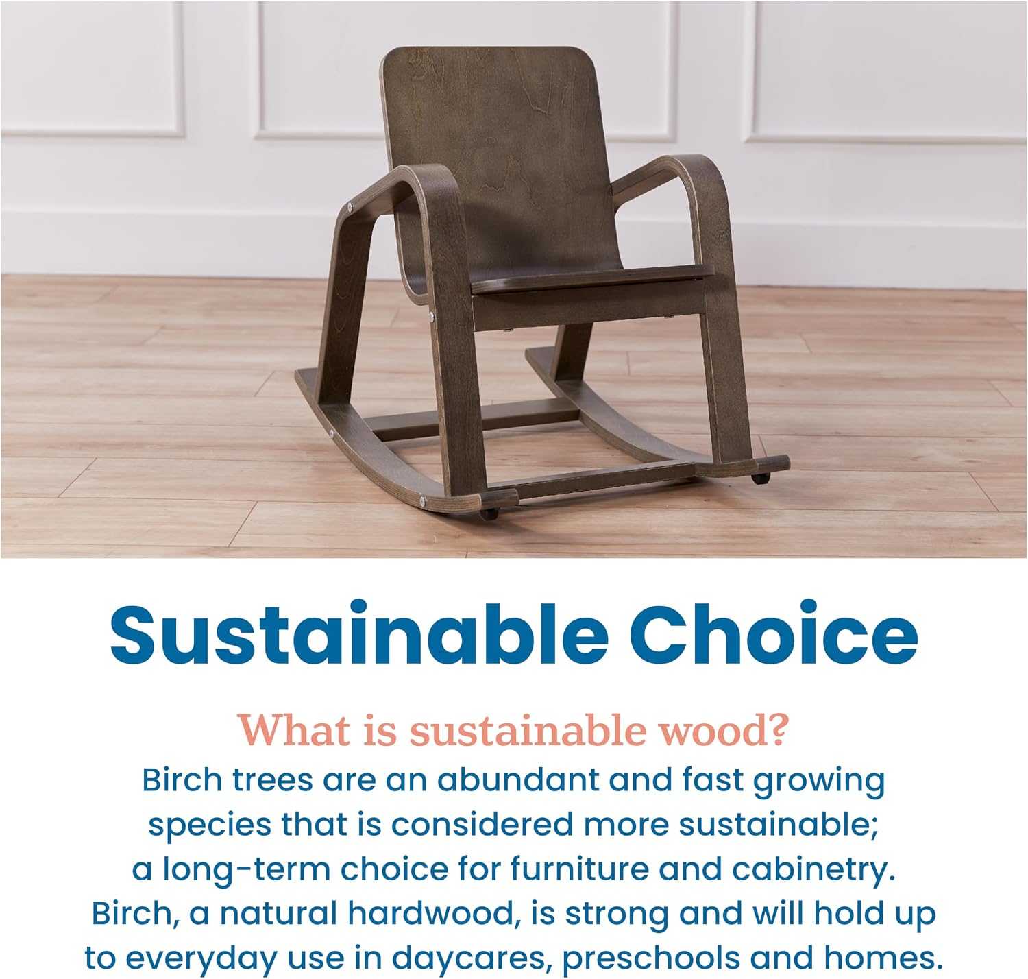 ECR4Kids Bentwood Reading Rocking Chair with Armrests and Cushion, Montessori Furniture, Grey Wash