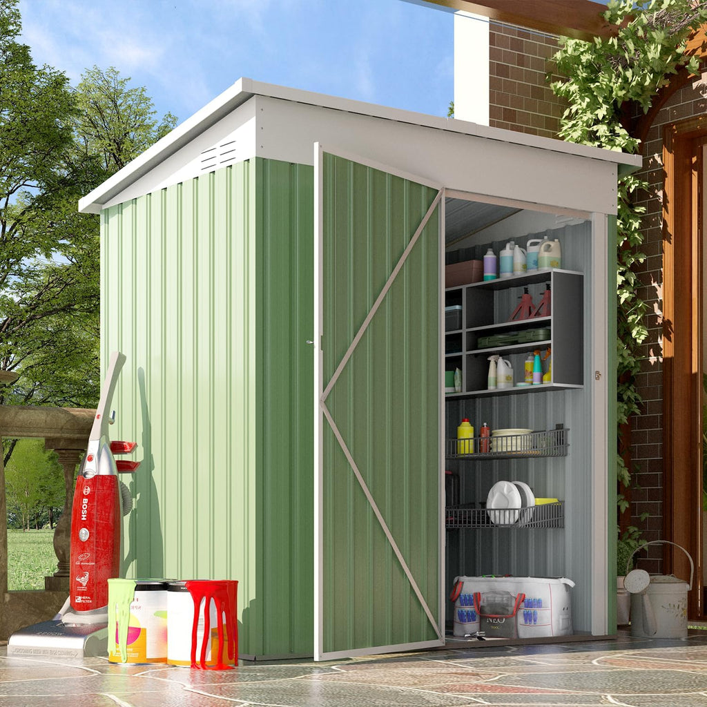 AECOJOY 5' x 3' Outdoor Storage Shed, Small 3x5 Metal Sheds & Outdoor Storage Clearance with Lockable Door, Utility and Tool Storage Cabinet Garden Shed for Backyard, Patio, Outside use in Green