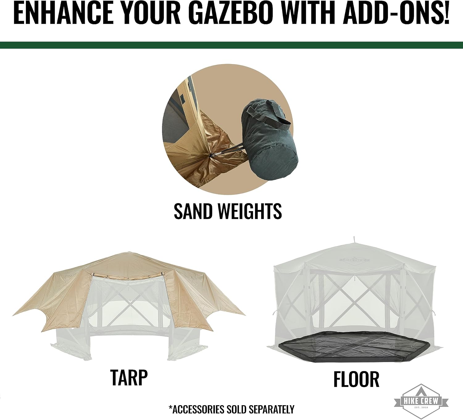 Hike Crew 12'x12' Pop-Up Gazebo Screen Tent | 6-Sided Outdoor Canopy Shelter w/Built-in Zippered Wind Panels, Built-in Awning, Stakes, Ropes & Carry Bag for Camping & Sports | UV Resistant SPF 50+