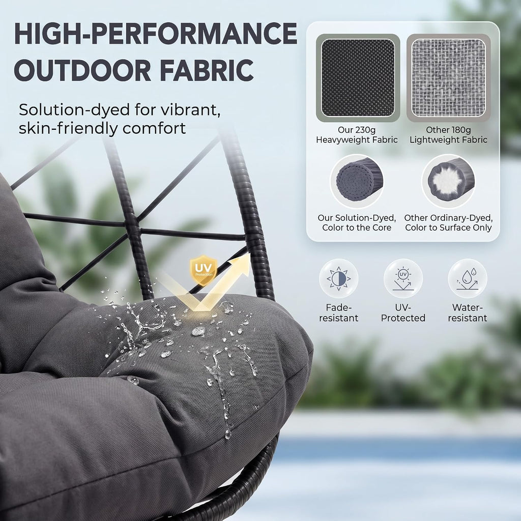 NICESOUL Double Egg Chair Outdoor Indoor, Oversized Swing w/Stand for 2, All-Weather Rattan Hanging Loveseat Cozy, Patio Swinging Seat w/Cushion & Cover for Living Room, Porch, Dark Gray