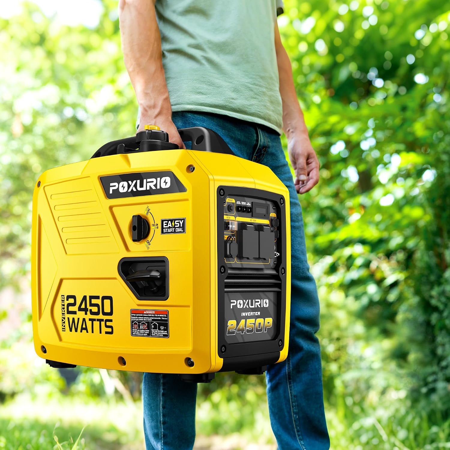 2450-Watt Inverter Generator for Home Use, 1.6Gallon Large Fuel Tank Up to 8.3 Hours Use, 120V Gas Powered Generator Super Quiet, Yellow