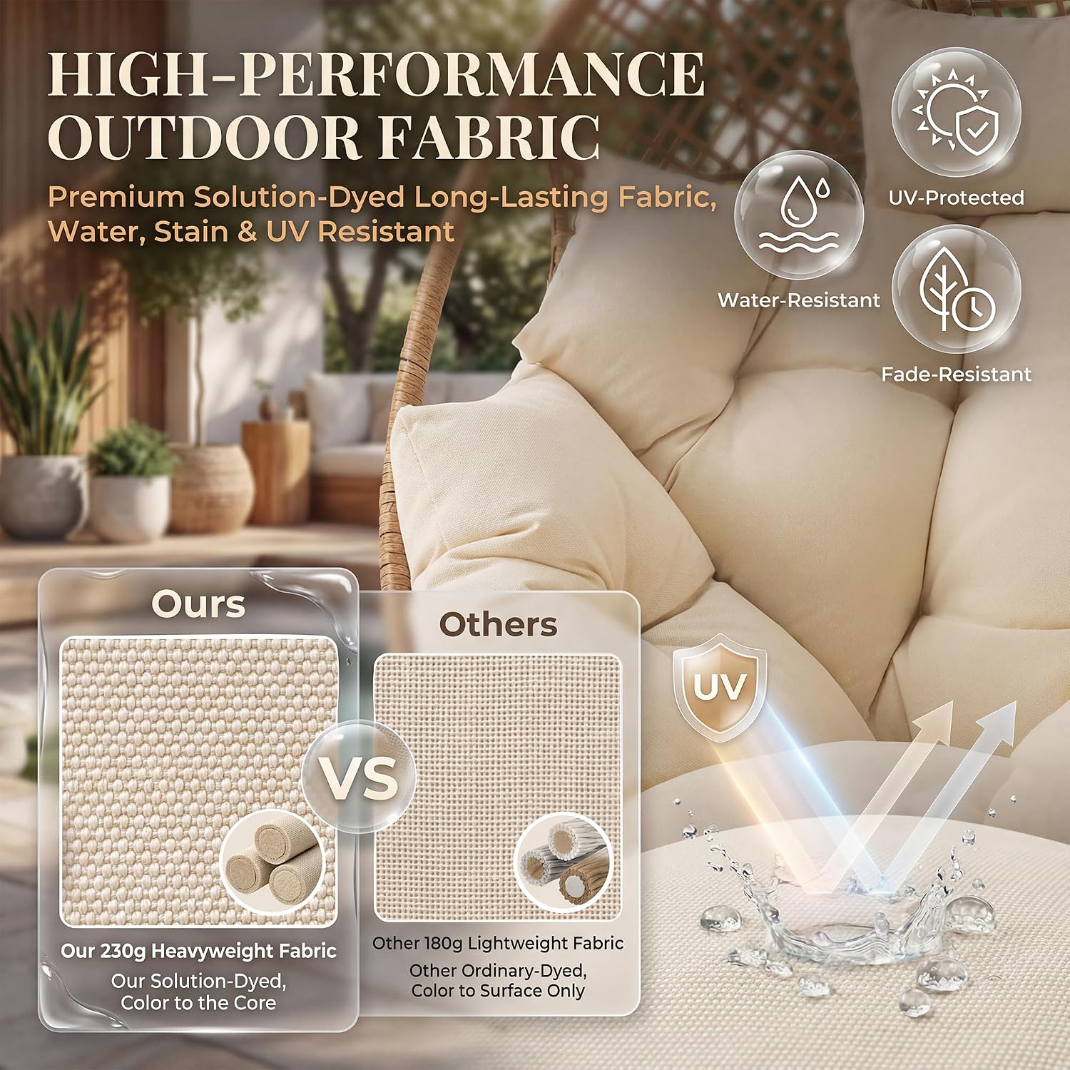 NICESOUL Wicker Egg Chair with Ottoman, Indoor Outdoor Egg Basket Lounge Chair w/Cushion, Oversized Egg Seat with Legs 440 Lbs, Comfy Cozy Boho Style Nest Chair w/Footrest for Patio, Balcony, Beige