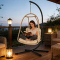 JESE Swing Egg Chair with Stand – UV Resistant Waterproof Cushion & Cup Holder Included, Indoor/Outdoor Hanging Hammock Chair for Patio, Bedroom, Balcony, Garden (Khaki)