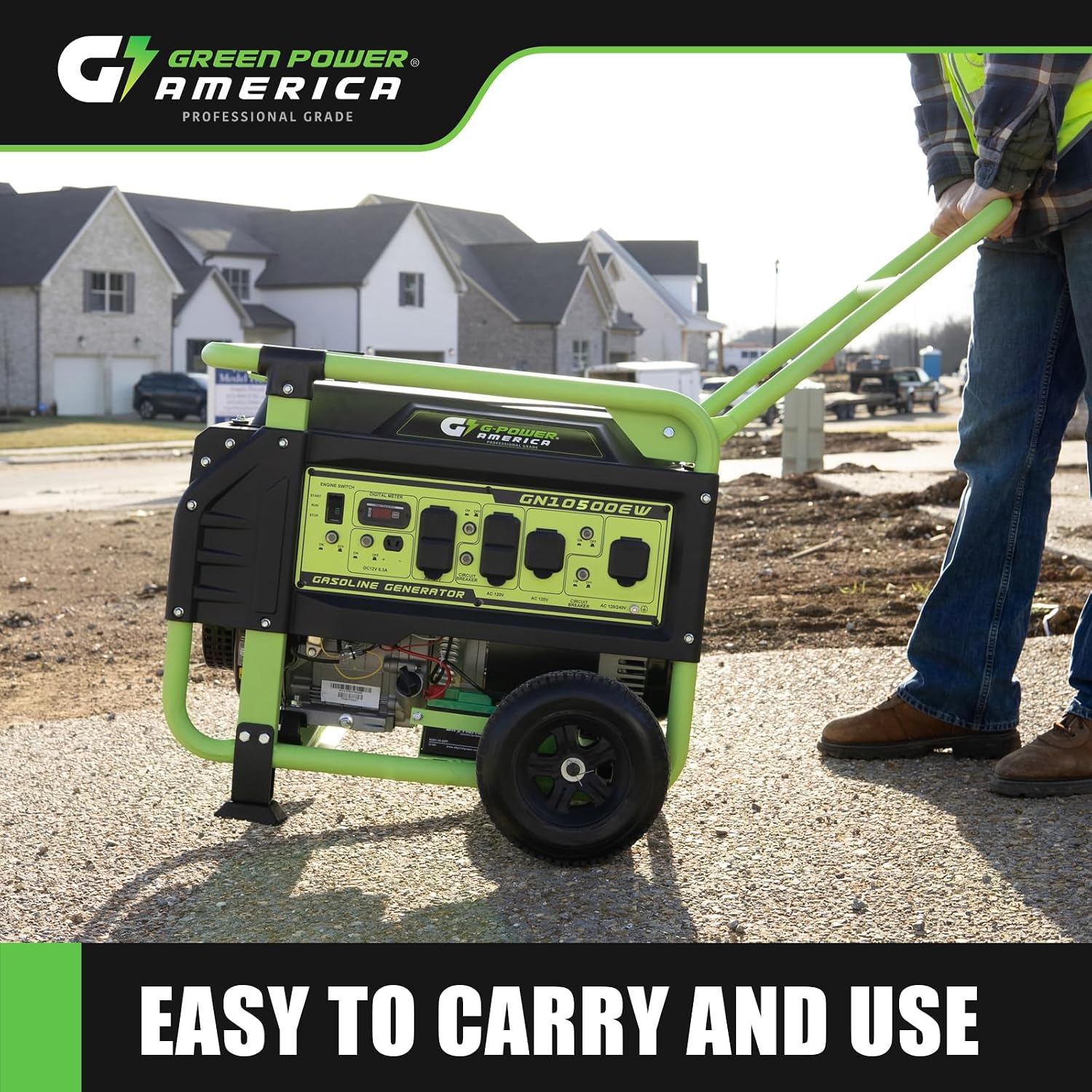 Green-Power America 10500 Watt Gasoline Powered Generator, Electric & Recoil Start, 120V/240V, 12V/8.3A Outlet, Whole House Backup, RV & Job Site Ready, EPA Approved