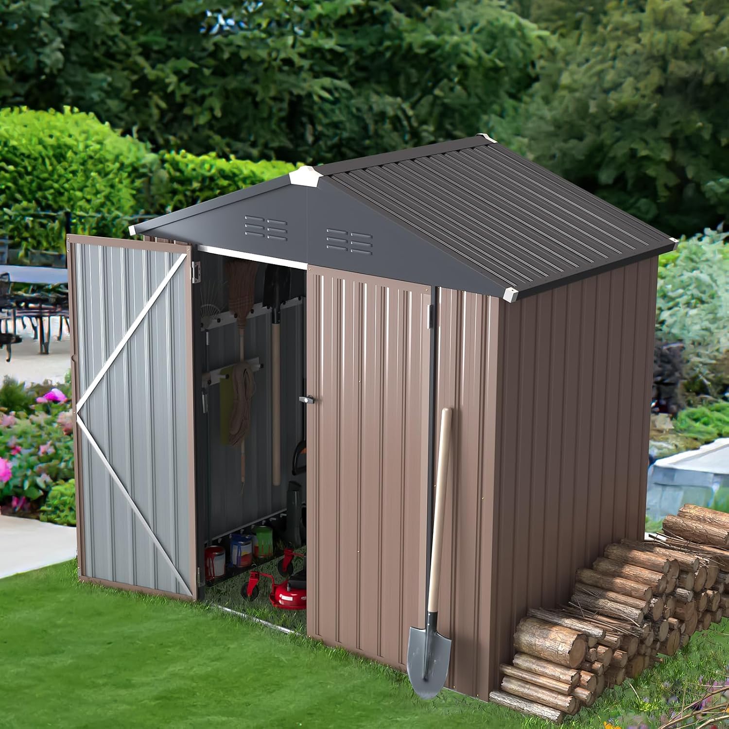 AECOJOY 6x4 Shed, Small Outdoor Metal Storage Sheds & Outdoor Storage Clearance, 4x6 Utility and Tool Garden Shed with Lockable Doors for Backyard, Patio, Outside Use