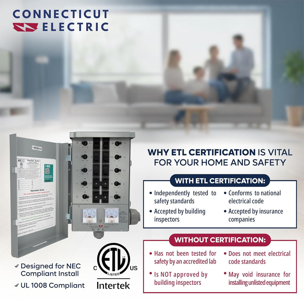 Connecticut Electric EmerGen Transfer Switch - 50 Amp, 10-Circuit, 12500 Watts, for Generator (Transfer Switch Only)