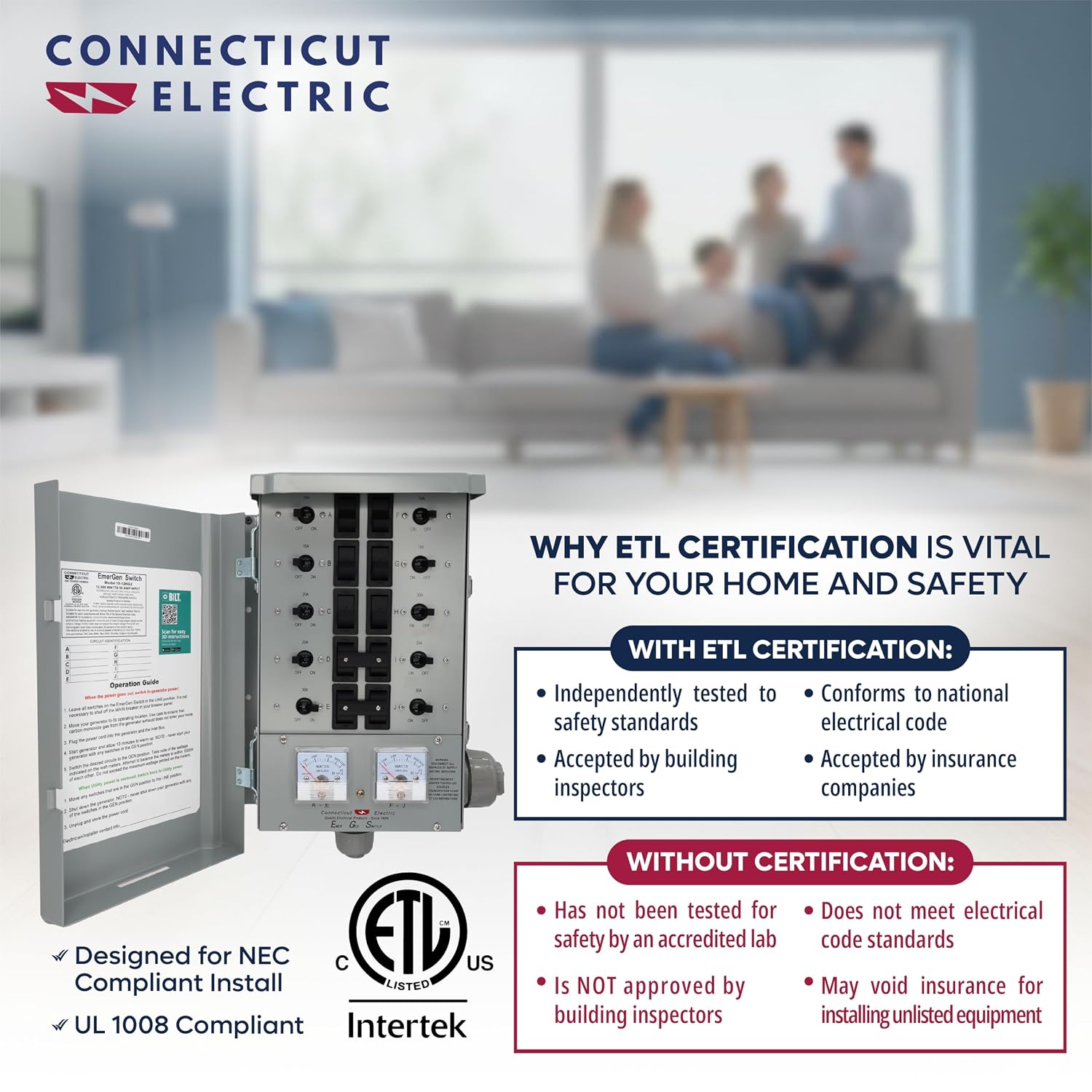 Connecticut Electric EmerGen Transfer Switch - 50 Amp, 10-Circuit, 12500 Watts, for Generator (Transfer Switch Only)