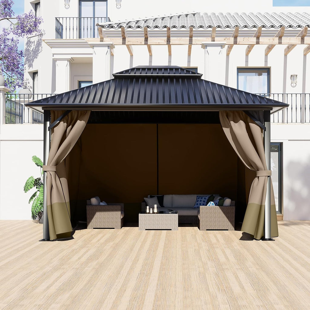 BPS 12' x 16' Gazebo Privacy Curtains with Double Zipper, 4-Panels Side Wall Universal Gazebo Side Panels Replacement for Patio, Outdoor Canopy, Garden and Backyard (Curtain Only)