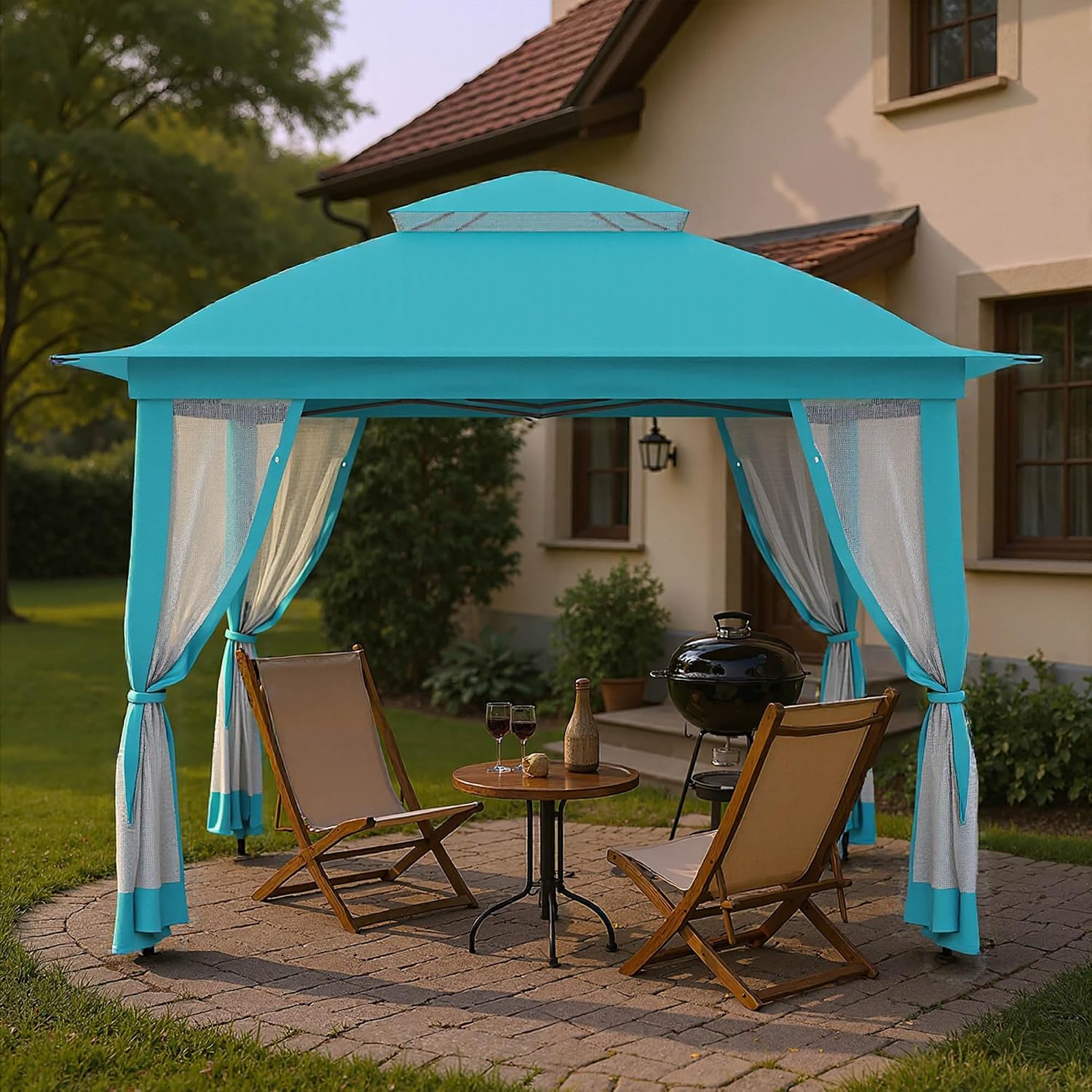 Pop Up Gazebo 11x11, Outdoor Instant Canopy Shelter Tent with Mosquito Netting Metal Frame Storage Bag for Patio Garden Backyard.(SkyBlue)